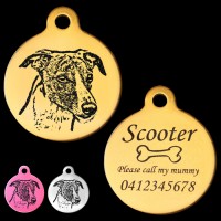 Whippet Engraved 31mm Large Round Pet Dog ID Tag